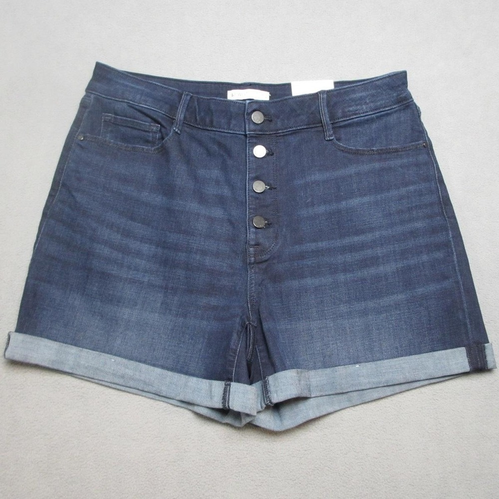 Nine West Shorts Womens 16 Denim Dark Wash High Rise Button Front Cuffed Stretch